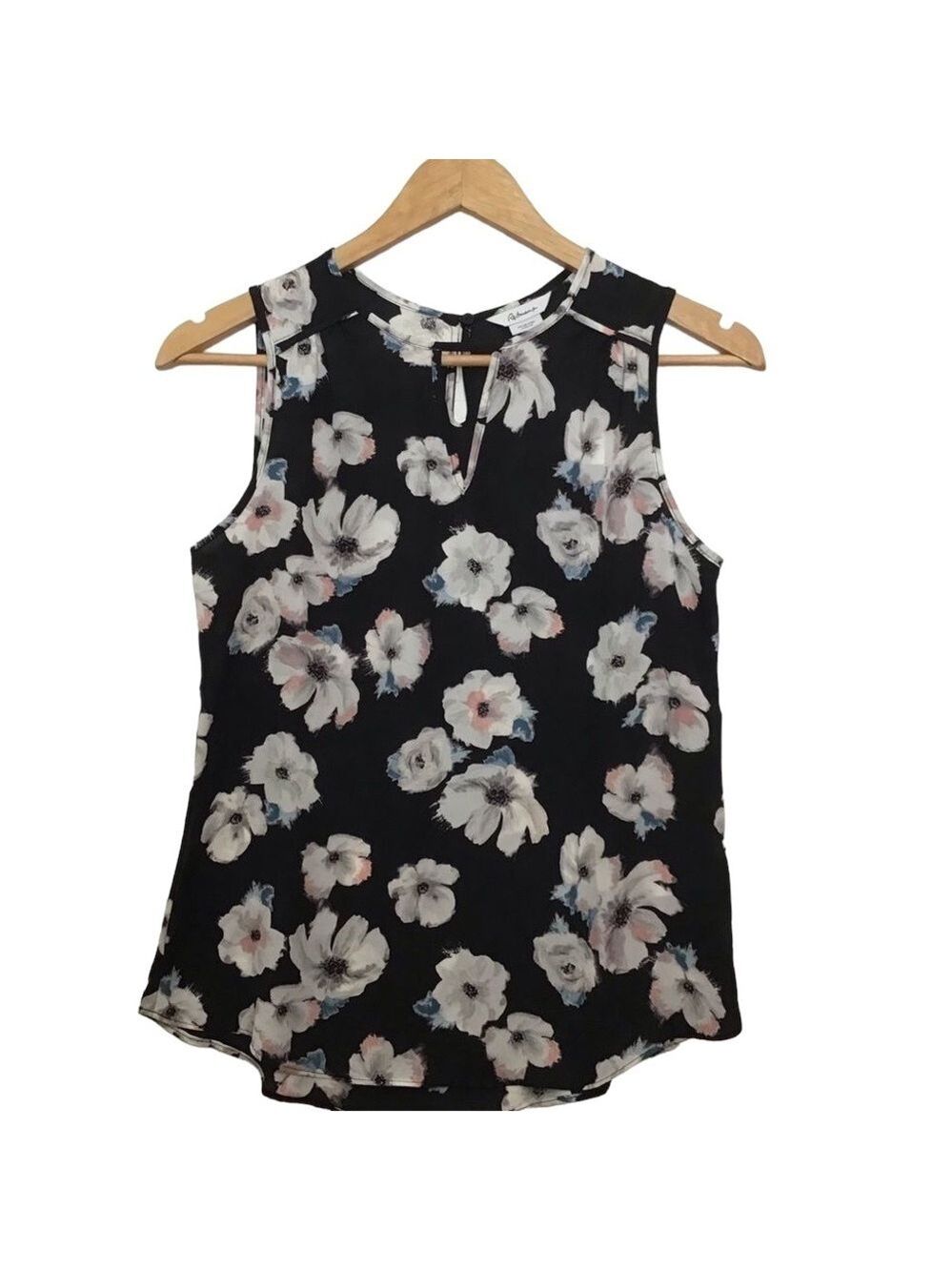 Black & white Floral Sleeveless Blouse Women Size M Keyhole Neck Lightweight Top